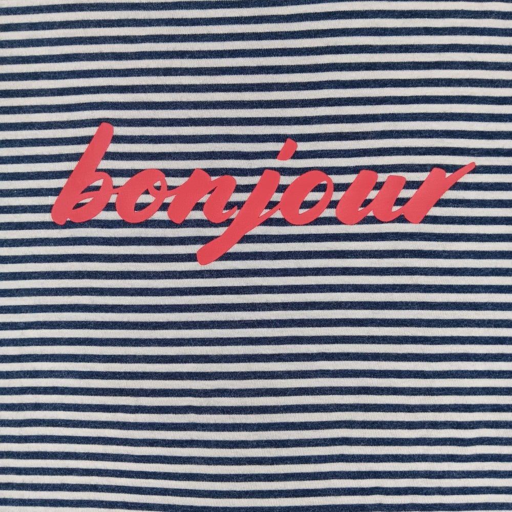Banana Republic Womens Small Supima Cotton Bonjour Striped Graphic Tee Navy Blue